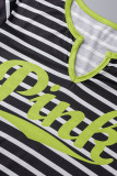 Cyanine Casual Striped Print Patchwork V-Ausschnitt Gerade Kleider in Übergröße