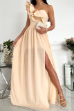 ブルゴーニュのセクシーなエレガントなプリントパッチワークフラウンス斜めの襟のドレス