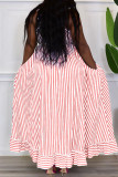 Rose Rouge Casual Sweet Striped Print Patchwork Buckle Spaghetti Strap Sling Dress Robes
