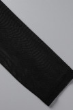 Macacão skinny preto sexy sólido patchwork com decote em V