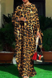 Casual rechte jurken met luipaardprint en patchwork uit de schouder