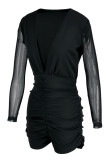 Black Sexy Solid Patchwork V Neck Skinny Rompers