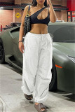 Pantaloni a vita alta regolari con patchwork solido bianco alla moda