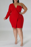 Vestido de noite assimétrico vermelho sexy de retalhos sólidos vestidos de tamanho grande