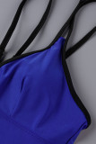 Blå mode sexiga solida lapptäcken rygglösa badkläder (med vadderingar)