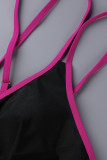 Maillots de bain dos nu patchwork solide sexy noir rose mode (avec rembourrages)