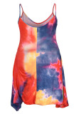レッドカジュアルプリントパッチワークスパゲッティストラップスリングドレスプラスサイズのドレス