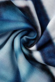 Vestido de manga curta azul cinza moda casual estampa patchwork decote em v