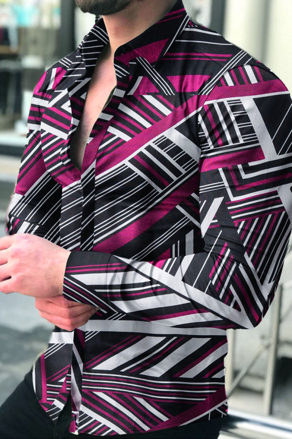 Rote Fashion Street Striped Patchwork Umlegekragen Tops