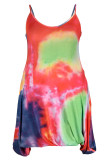 インクグリーンカジュアルプリントパッチワークスパゲッティストラップスリングドレスプラスサイズのドレス