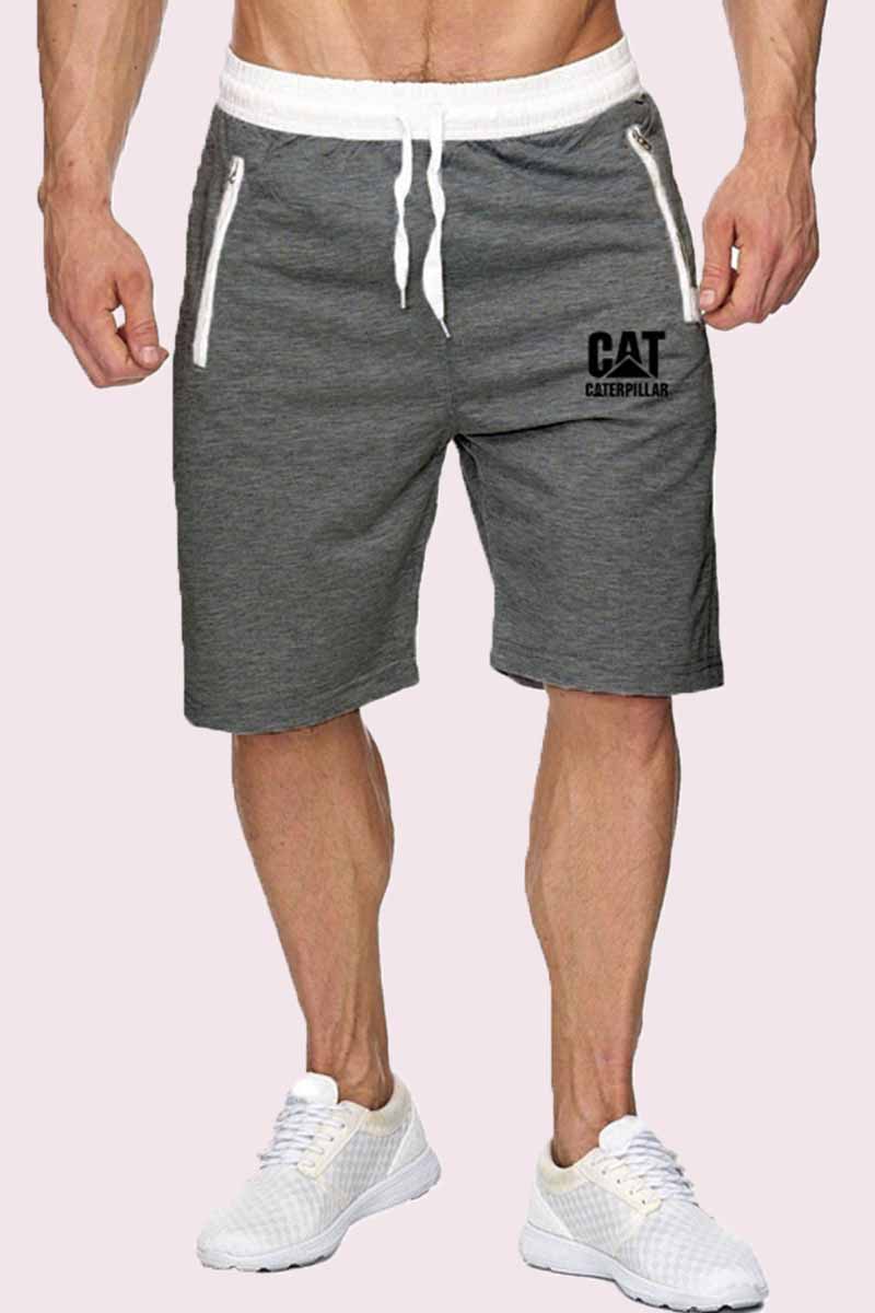

Dark Gray Fashion Casual Print Letter Mid Waist Straight Shorts