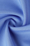 Robes de grande taille bleu clair décontracté uni patchwork pli col rabattu
