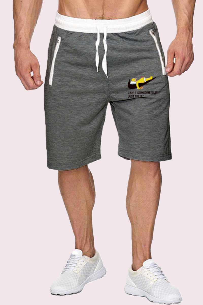 

Dark Gray Fashion Casual Print Patchwork Letter Mid Waist Straight Shorts