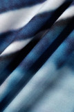 Robe bleu profond à la mode décontractée à imprimé patchwork col en V à manches courtes