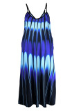 ブルーセクシーカジュアルプラスサイズプリントバックレスVネックスリングドレス