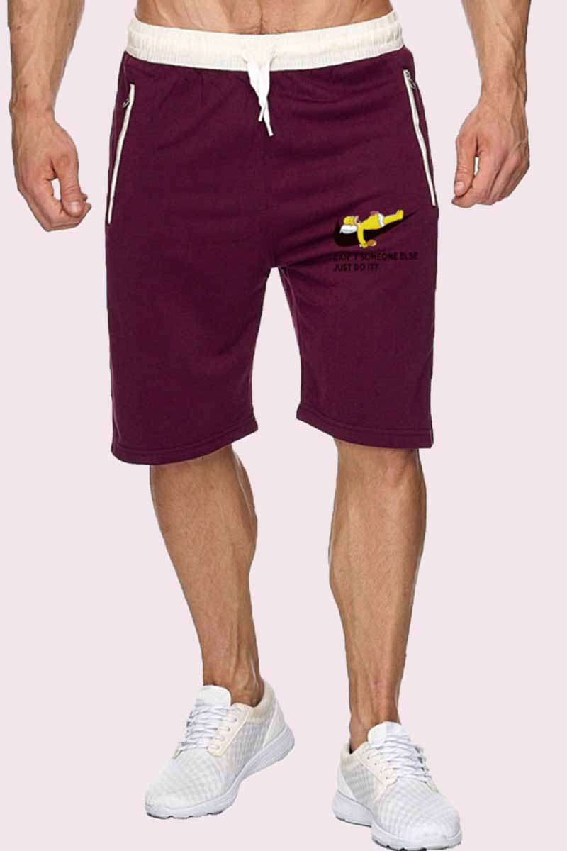 

Deep Red Fashion Casual Print Patchwork Letter Mid Waist Straight Shorts