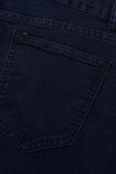 ダークブルーファッションカジュアルリッププリントパッチワークプラスサイズジーンズ