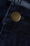 Donkerblauwe mode casual lippen bedrukte patchwork plus size jeans