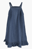 Vestidos de falda de pastel de correa de espagueti de volante sólido informal azul profundo