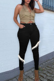 White Casual Solid Hollowed Out Patchwork Feathers High Waist Denim Jeans