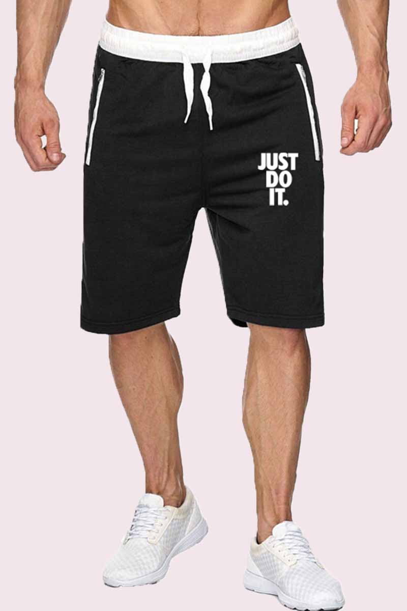

Black Fashion Casual Print Letter Mid Waist Straight Shorts