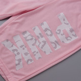 rosa moda casual carta estampado patchwork o cuello manga corta dos piezas