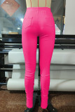Rose Red Casual Solid Patchwork Skinny High Waist Pencil Solid Color Bottoms