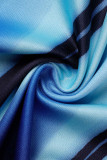 Robe fronde col en V dos nu sexy imprimé grande taille bleue