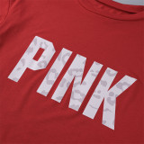 Розовый модный повседневный принт в стиле пэчворк с круглым вырезом и короткими рукавами из двух частей