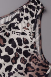 Леопардовый принт Сексуальный принт Леопардовый вырез в стиле пэчворк с косым воротником Обычные комбинезоны