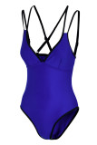 Blue Fashion Sexy Solid Patchwork Backless Swimwears (With Paddings)