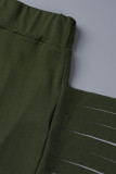 Армейские зеленые модные повседневные однотонные брюки-карандаш с высокой талией и кисточками