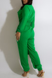 Groene casual jumpsuits met effen patchworkgesp en turndownkraag