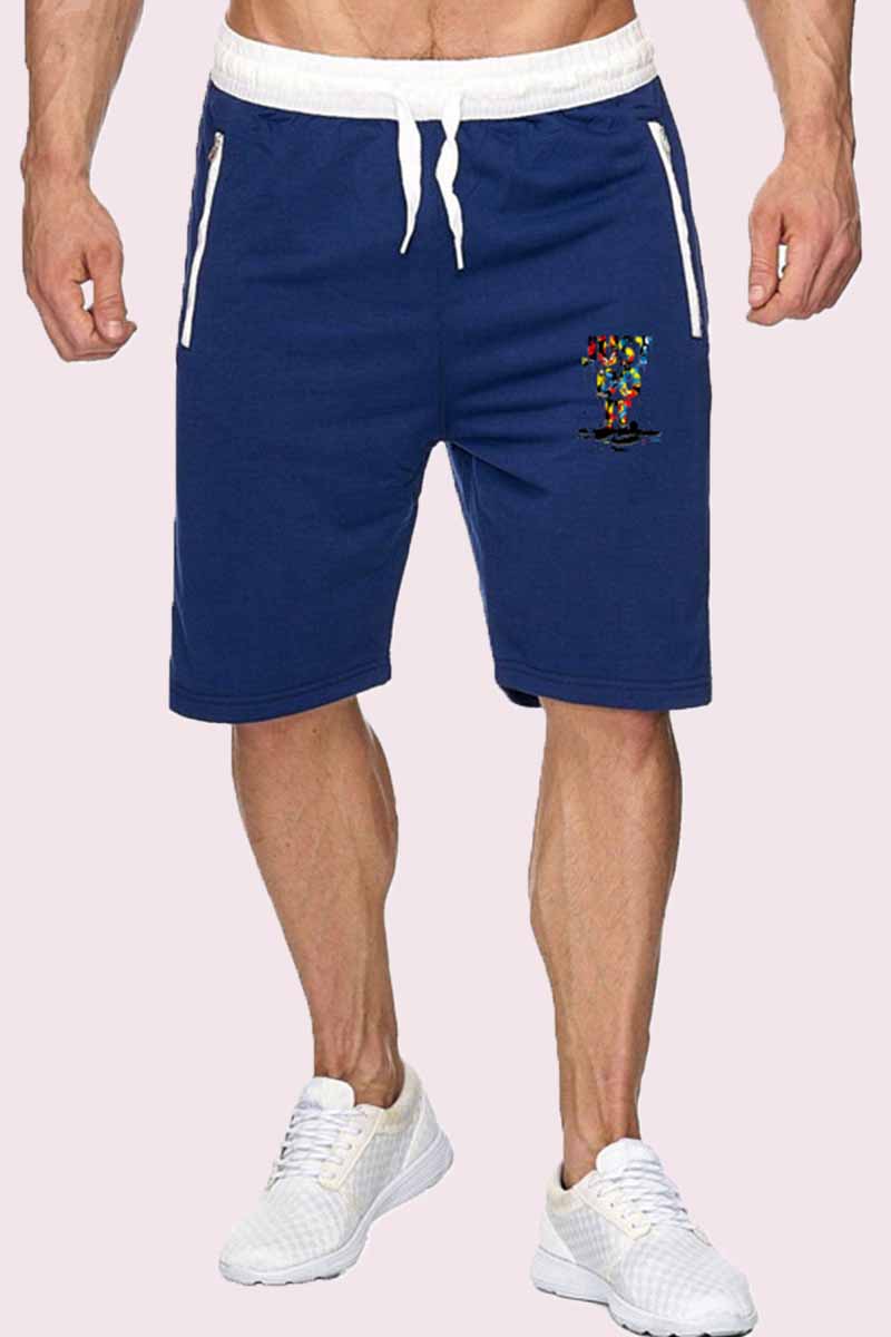 

Blue Fashion Casual Print Letter Mid Waist Straight Shorts