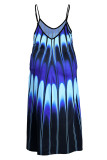 Lila, sexy, lässiges Plus-Size-Print, rückenfreies Sling-Kleid mit V-Ausschnitt