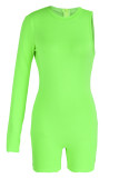 Fluorescerande Rosa Sexiga Sportkläder Solid Patchwork Asymmetrisk O-hals Skinny Rompers