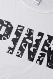 Black And White Fashion Casual Letter Print Patchwork O Neck Short Sleeve Plus Size Two Pieces