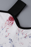 Blanc Bleu Rouge Mode Décontracté Imprimé Patchwork Hors De L'épaule Plus La Taille Tops