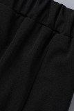 ブラックファッションカジュアルパッチワークビーズホットドリルVネックプラスサイズツーピース