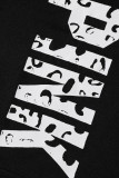 Zwart-wit Mode Toevallig Letterprint Patchwork O-hals Korte mouw Plus tweedelige maten