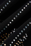 Blu Moda Casual Patchwork Perline Hot Drill Scollo A V Plus Size Due Pezzi