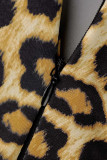 Модный сексуальный принт с тигровым узором и разрезом на плечах, платья с длинным рукавом