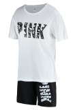 黒と白のファッションカジュアルレタープリントパッチワークOネック半袖プラスサイズツーピース