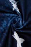Tops décontractés à la mode imprimés patchwork à épaules dénudées de grande taille bleu foncé