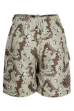 Camouflage Mode Casual Camouflage Print Patchwork Vanliga shorts med hög midja
