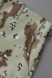 Shorts de cintura alta com estampa de camuflagem casual moda casual camuflagem patchwork