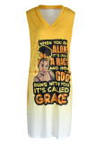 Dunkelblaues, modisches, lässiges Patchwork-Kleid mit V-Ausschnitt, ärmelloses Kleid in Übergröße