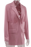 Purple Casual Solid Tassel Patchwork Buttons Turn-back Collar Outerwear