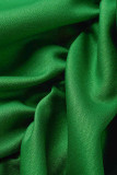 Groen casual effen patchwork gevouwen O-hals korte mouw tweedelig