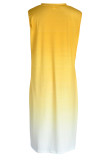 Dunkelblaues, modisches, lässiges Patchwork-Kleid mit V-Ausschnitt, ärmelloses Kleid in Übergröße